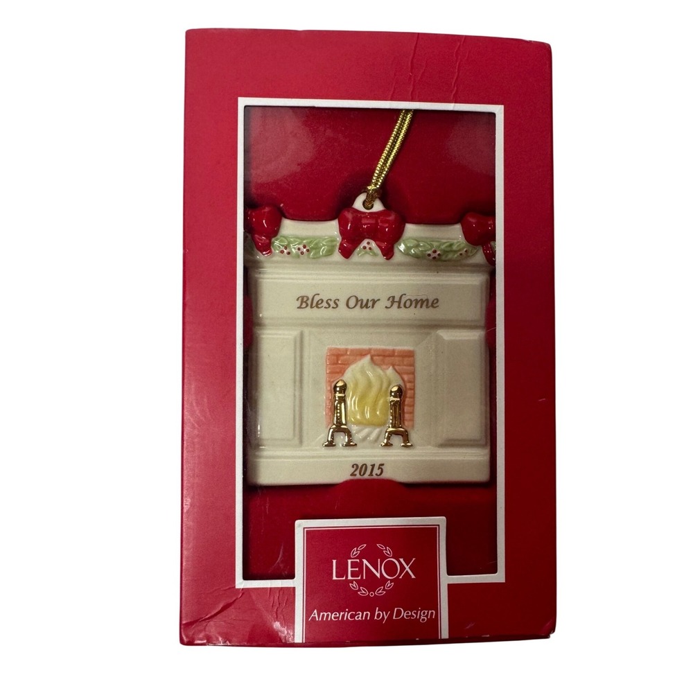 Lenox 2015 Bless Our Home Fireplace Porcelain Christmas Ornament 23022 New Box